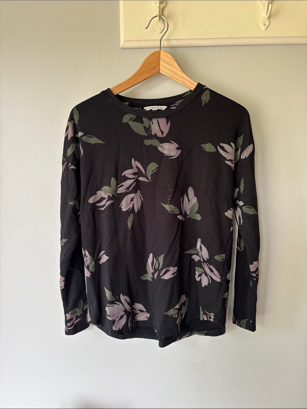 Catherine Malandrino Black Floral Long Sleeve Knit Top Size Small Boho